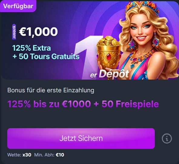 Erste Einzahlung 125% 1000 Euro Freispiele