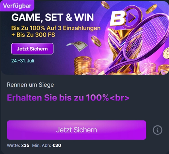 bonus-2 Game Set Win Tennis 100% 300 Freispiele