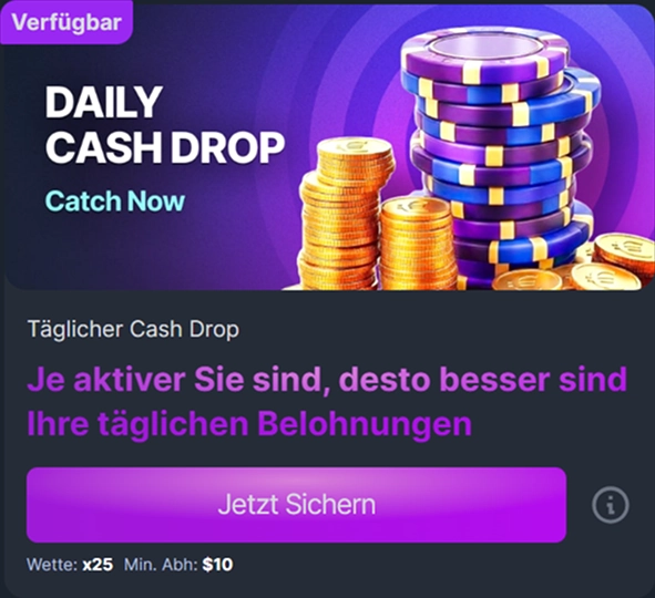 bonus-3 Daily Cash Drop Chips Münzstapel
