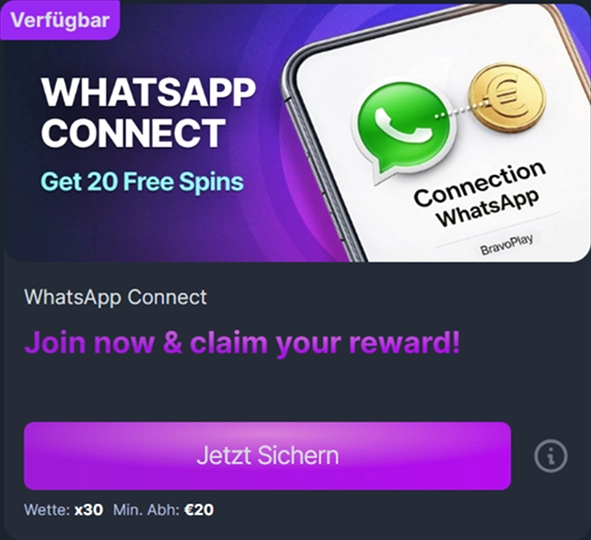 bonus-6 WhatsApp Connect 20 Freispiele Smartphone Münze