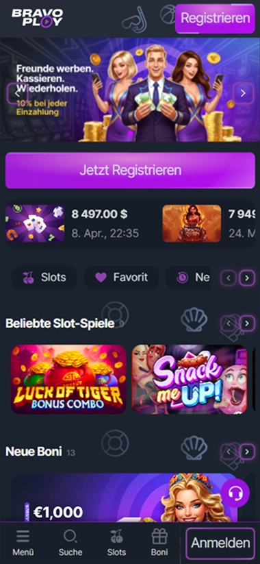 screen-1 Mobile Startseite Lobby Slots Neue Boni
